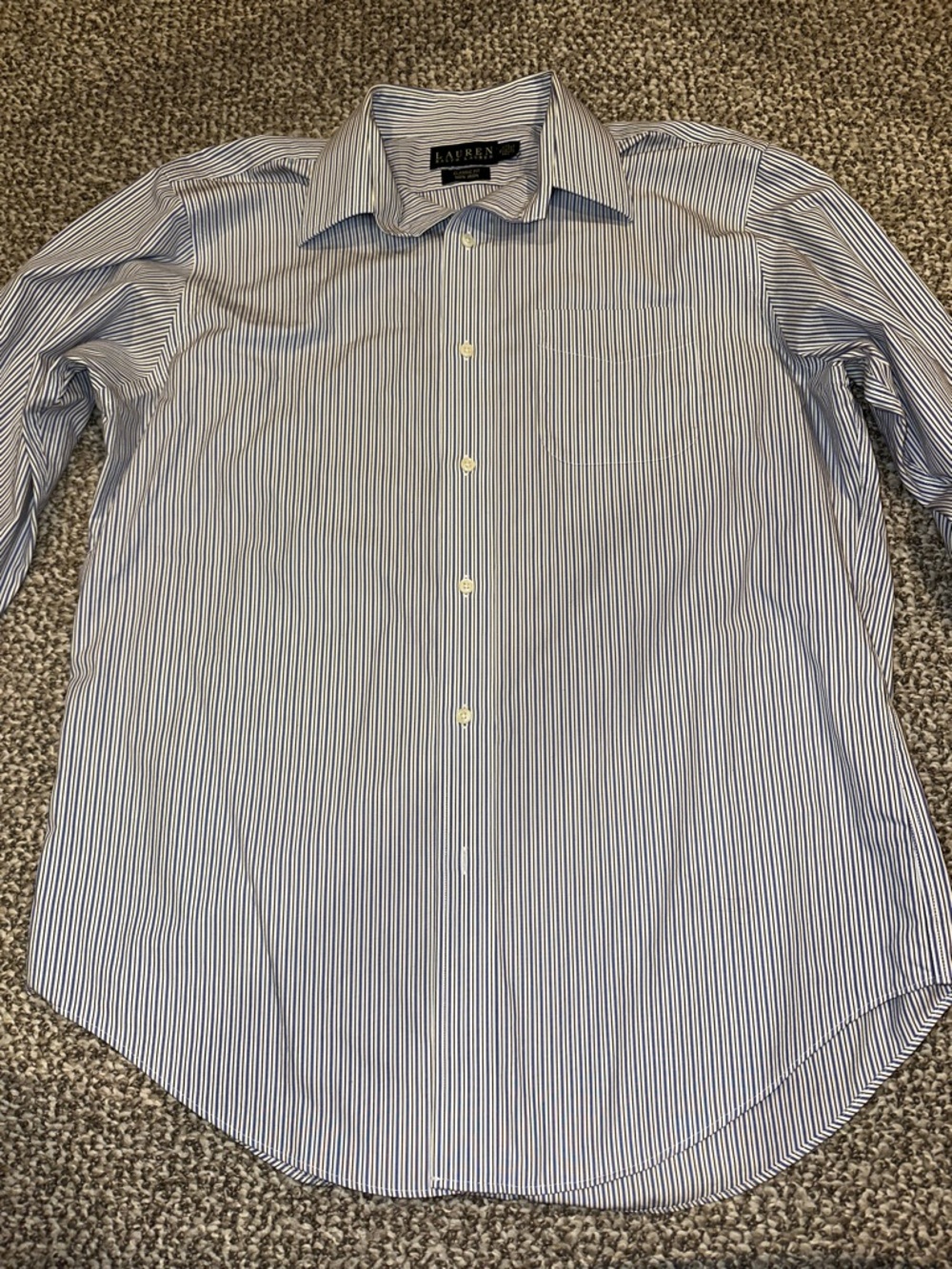 Lauren Ralph Lauren Men's White Shirt with Blue Pinstripes